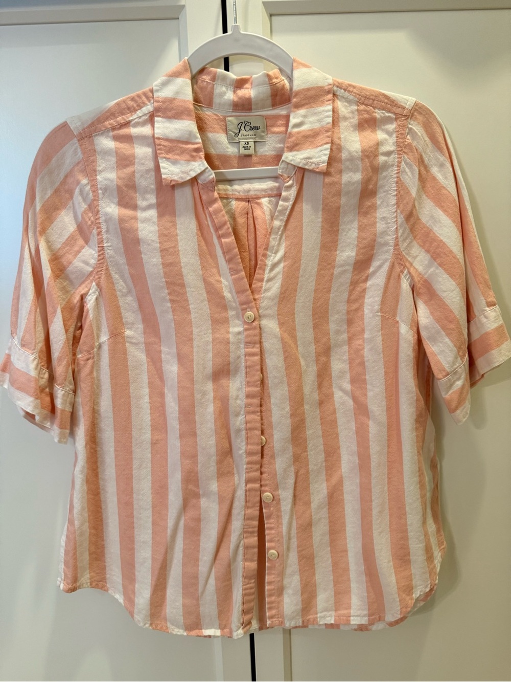 J. Crew Peach and White Striped Short Sleeve Button Shirt